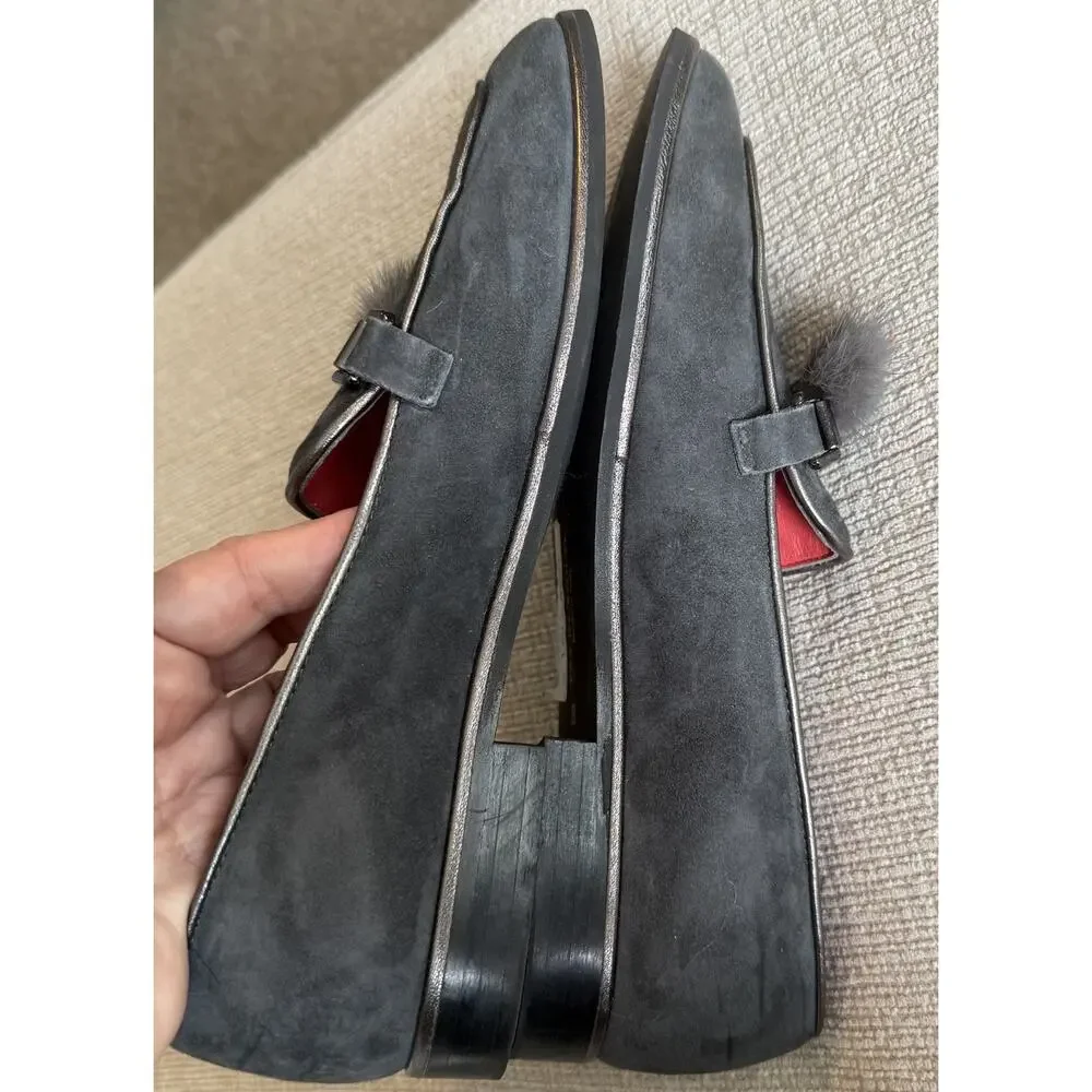 PAS DE ROUGE Lola Black Suede Dressy Loafer‎ Women's 39 US 8.5 Rabbit Fur Tassel
